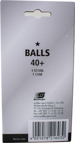 Sunflex - One Star Table Tennis Balls - Packaging - Back